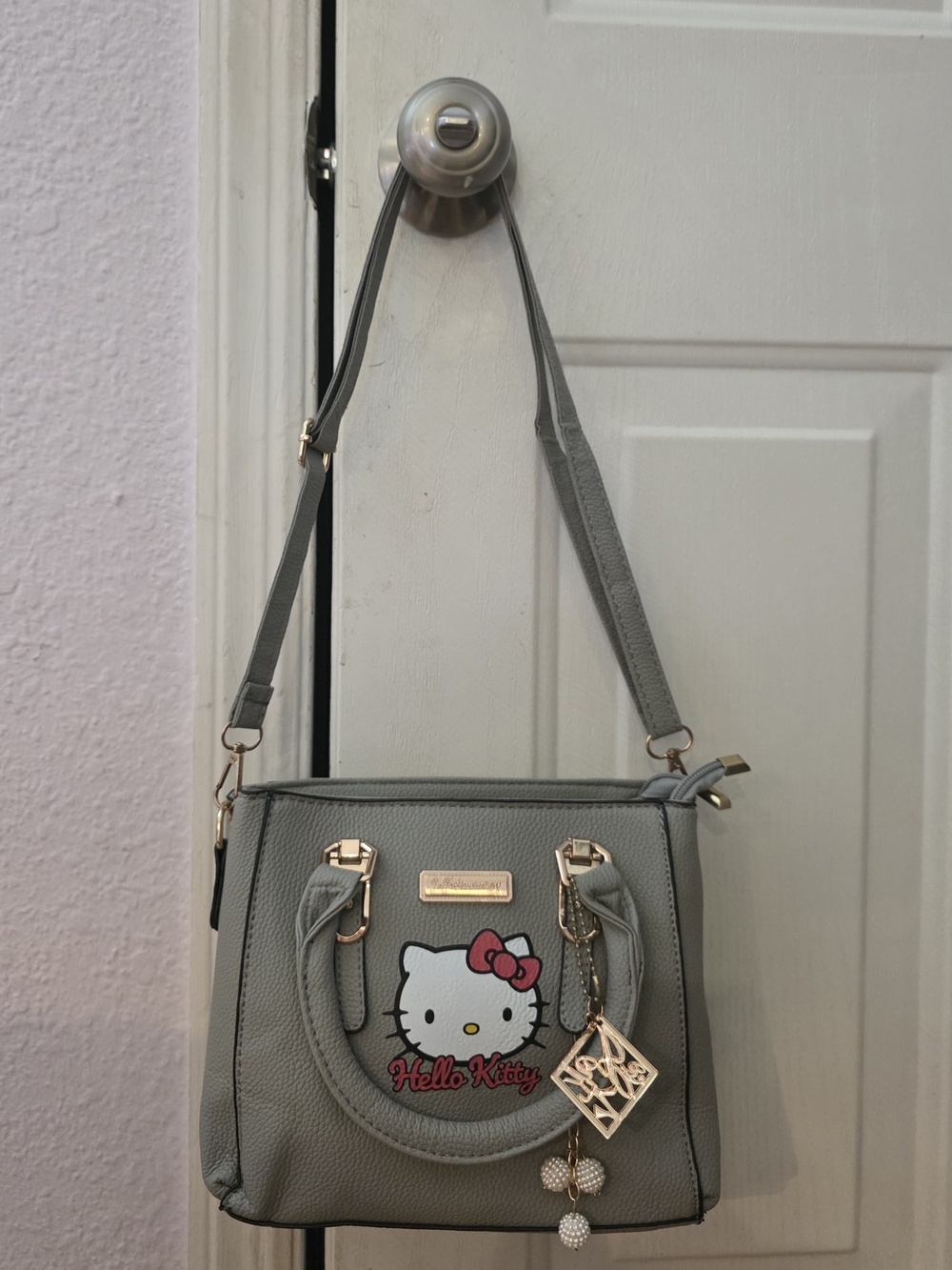 NWT- Hello Kitty Gray Crossbody Satchel with Gold Hardware